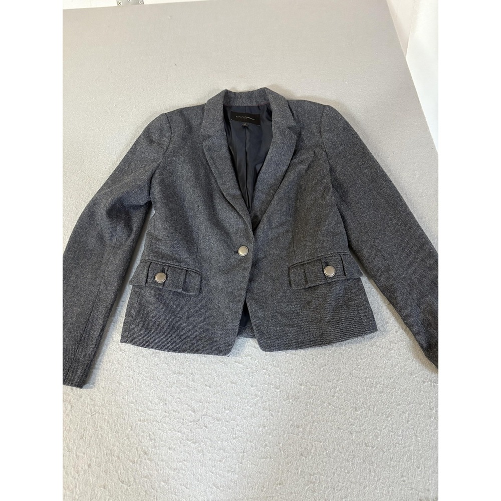 Banana Republic Blazer Womens‎ 0P Gray Cropped Herringbone Career Jacket